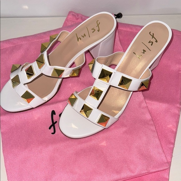 Studded White Adel Heels 3 Inch - Picture 1 of 6
